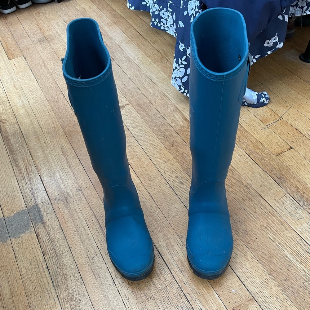 Blue rain boots